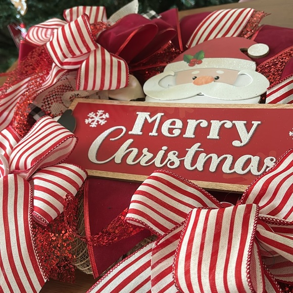 Christmas Santa Holiday Wreath Hand Crafted Adorable Peppermint Final Sale - Picture 5 of 6